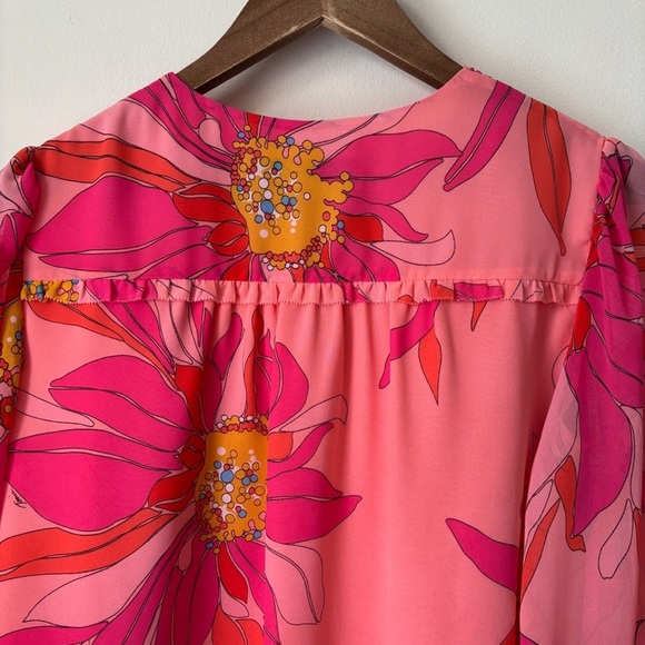 Trina Turk Watson Floral V Neck Blouse Small Long Sleeve Pink - Picture 8 of 11